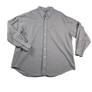 IZOD  Button Down Shirt Long Sleeve Men's 2XL Blue Plaid Cotton Preppy Dad